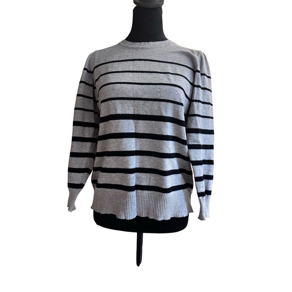 Liz Claiborne Gray Black Striped Sweater Size L Lightweight